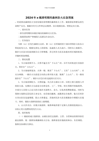 2024年x镇清明期间森林防火应急预案
