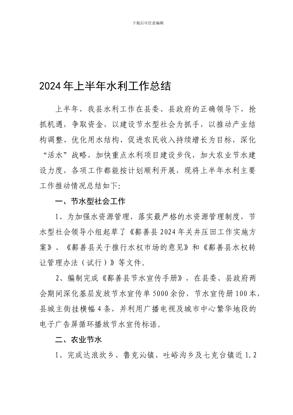 2024年上半年水利工作总结_第1页
