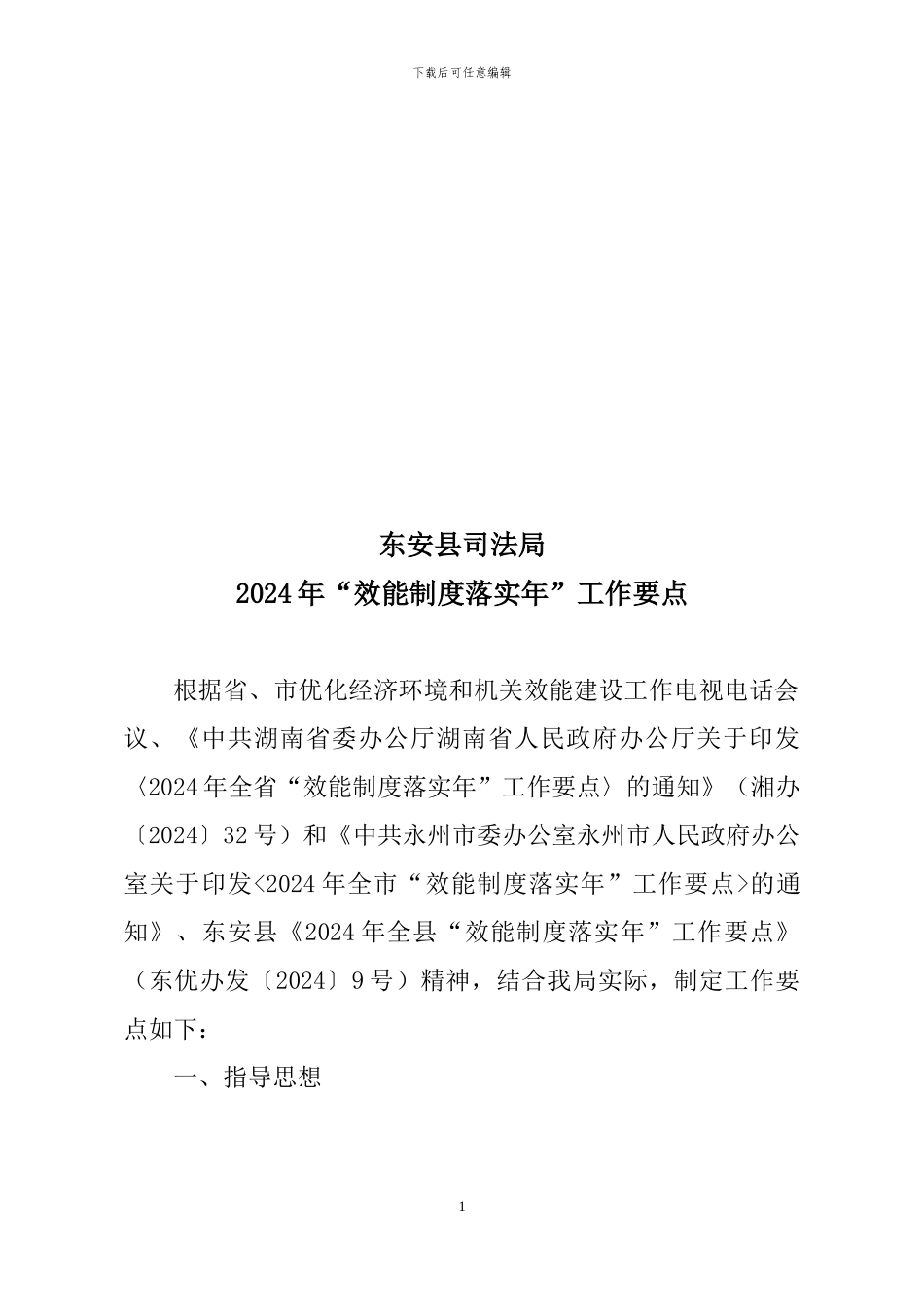 2024年东安县司法局“效能制度落实年”工作要点_第1页
