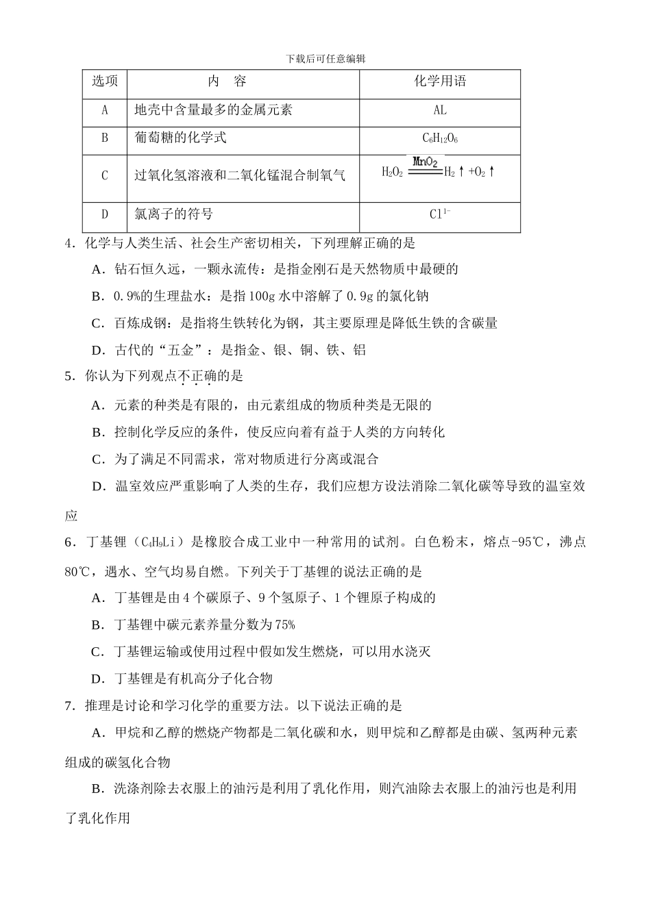 2024年东营中考化学试题及答案_第2页