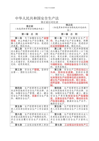 2024年中华人民共和国安全生产法修正前后对照表2024.9