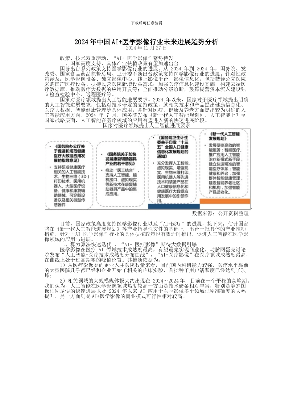 2024年中国AI医学影像行业未来发展趋势分析_第1页