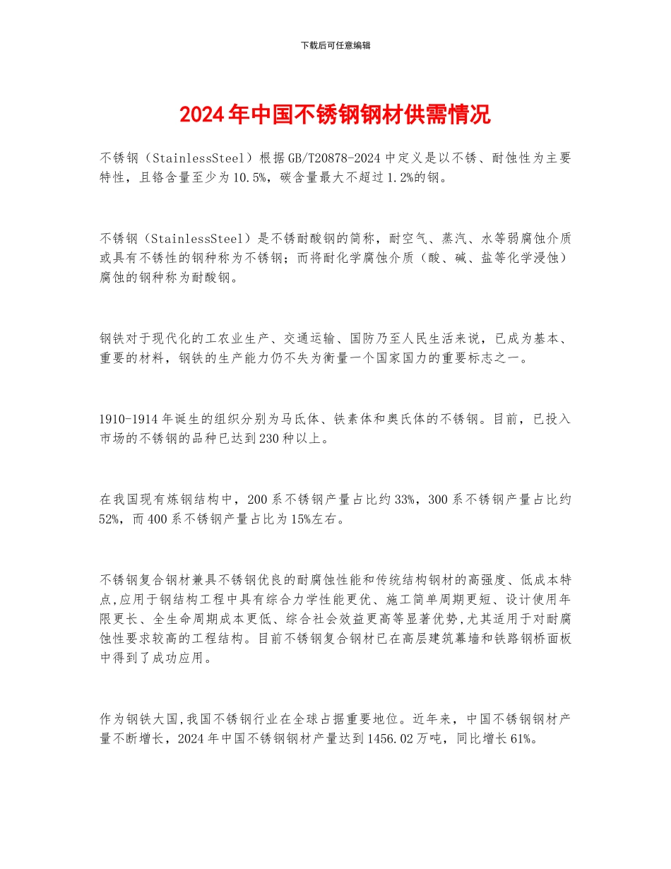 2024年中国不锈钢钢材供需情况_第1页