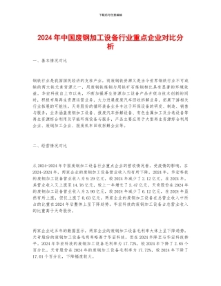 2024年中国废钢加工设备行业重点企业对比分析