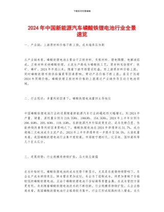 2024年中国新能源汽车磷酸铁锂电池行业全景速览