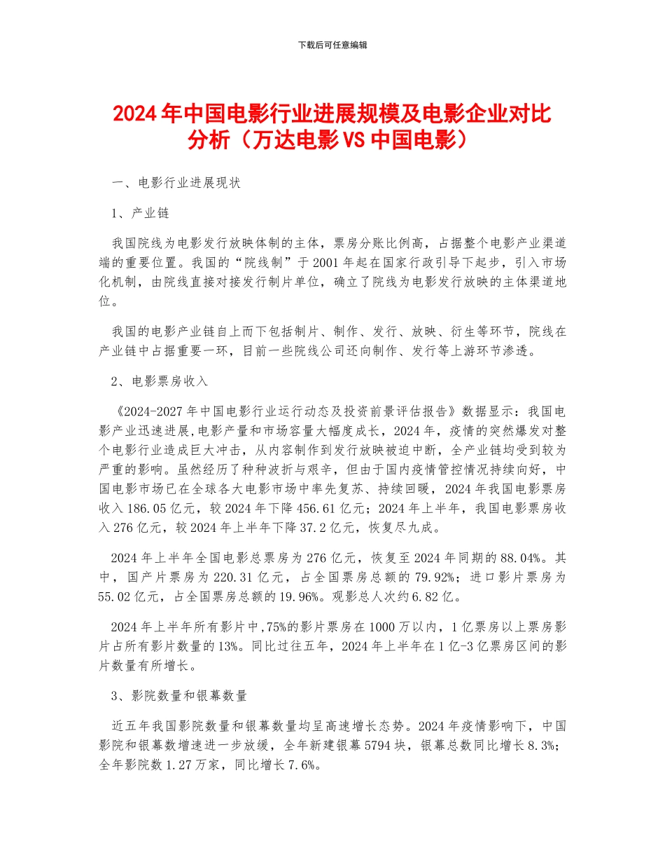 2024年中国电影行业发展规模及电影企业对比分析_第1页