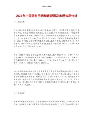 2024年中国眼科用药销售规模及市场格局分析