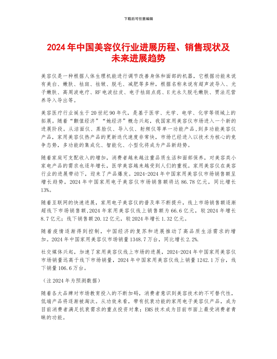 2024年中国美容仪行业发展历程、销售现状及未来发展趋势_第1页