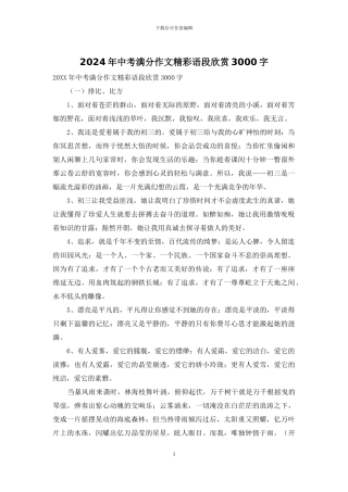 2024年中考满分作文精彩语段欣赏3000字