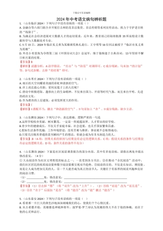 2024年中考语文病句辨析题