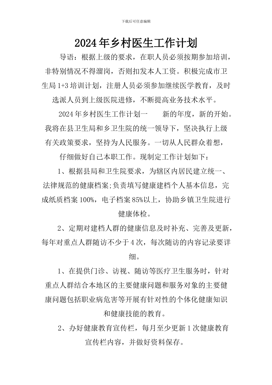 2024年乡村医生工作计划_第1页