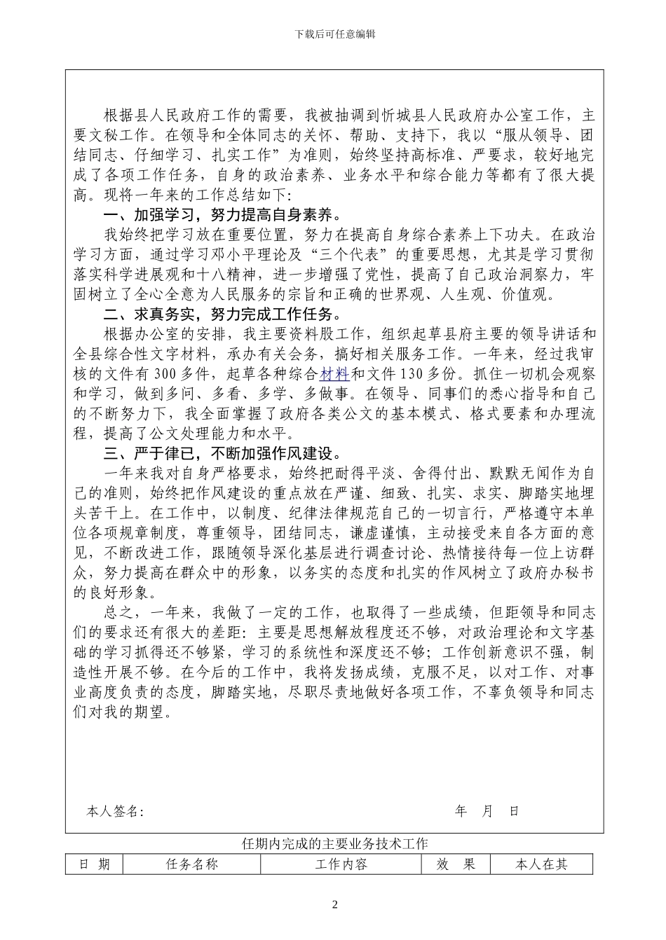 2024年事业单位工作人员年度考核登记表_第2页