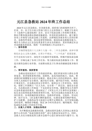 2024年元江县急救站工作总结