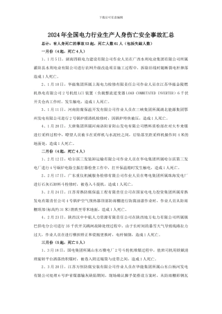 2024年全国电力行业生产人身伤亡安全事故汇总