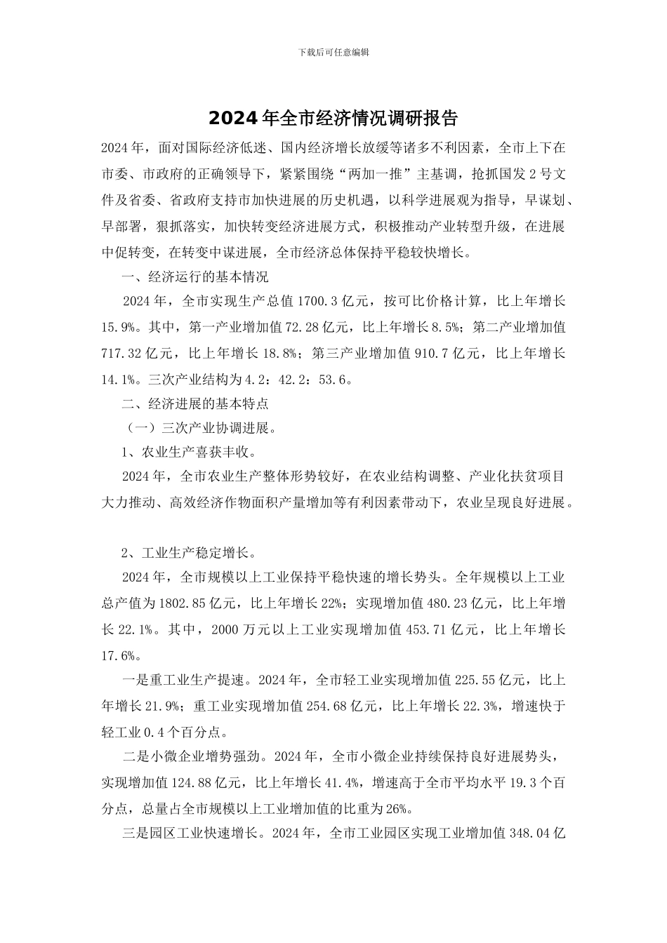 2024年全市经济情况调研报告_第1页