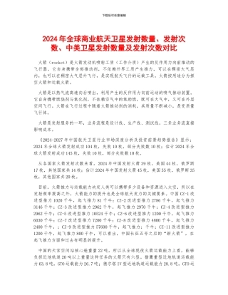 2024年全球商业航天卫星发射数量、发射次数、中美卫星发射数量及发射次数对比