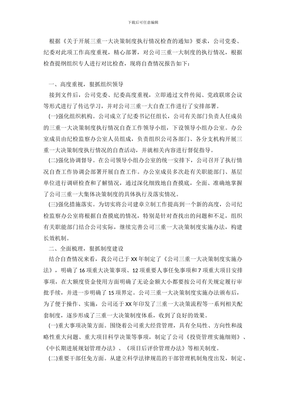 2024年公司三重一大自查报告_第2页