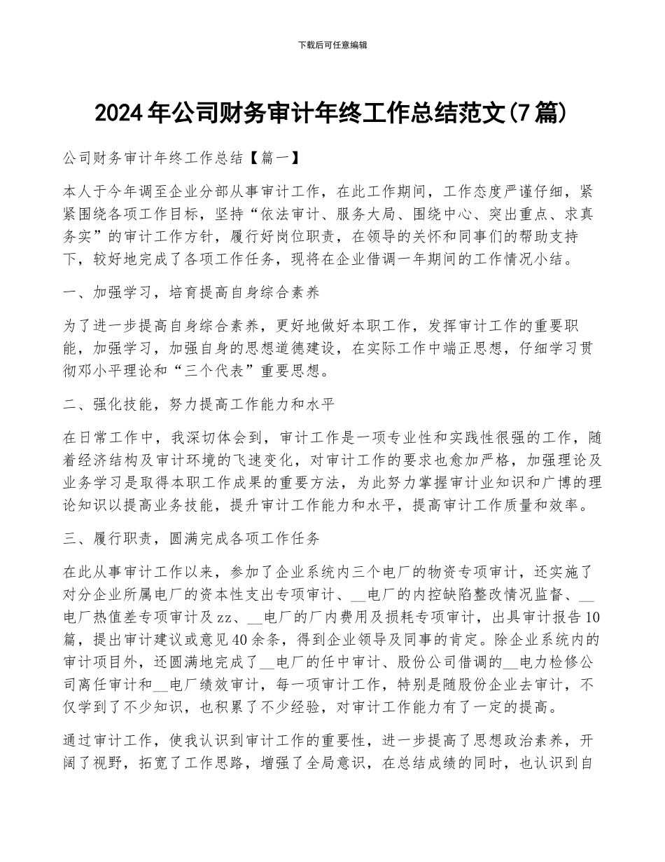 2024年公司财务审计年终工作总结范文_第1页