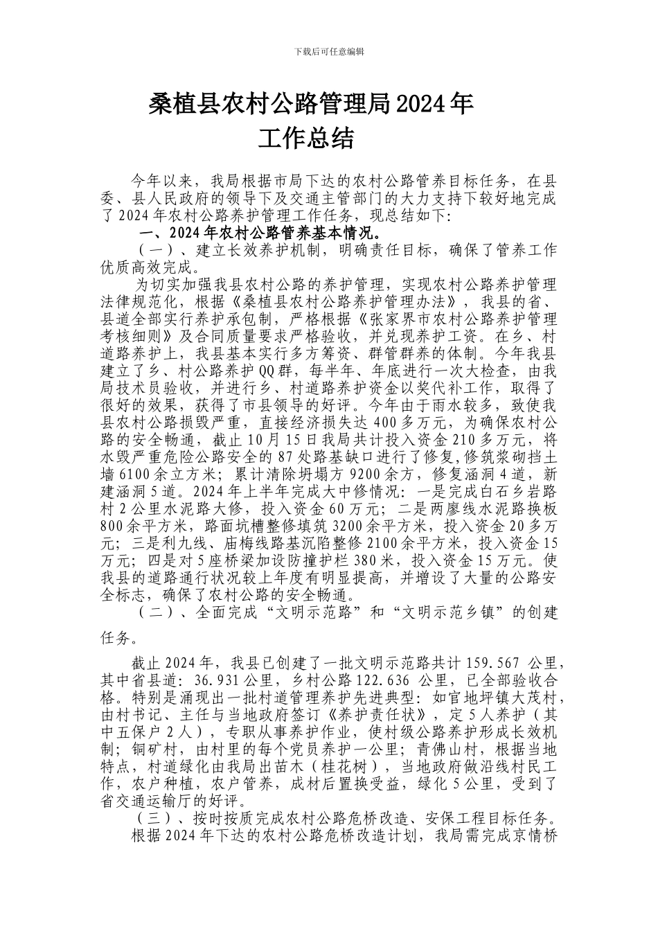 2024年农村公路工作总结_第1页