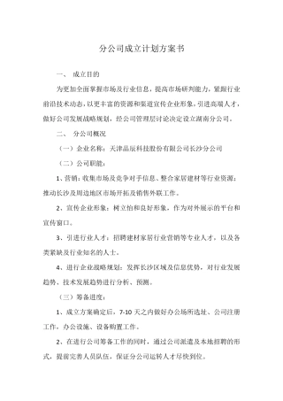 分公司成立计划方案书