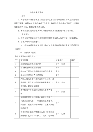 分包方案及管理