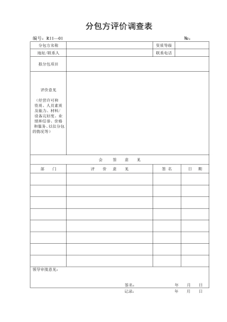 分包方评价调查表