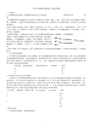 分子结构与性质知识归纳