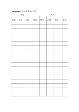 分钟跳绳比赛记录表