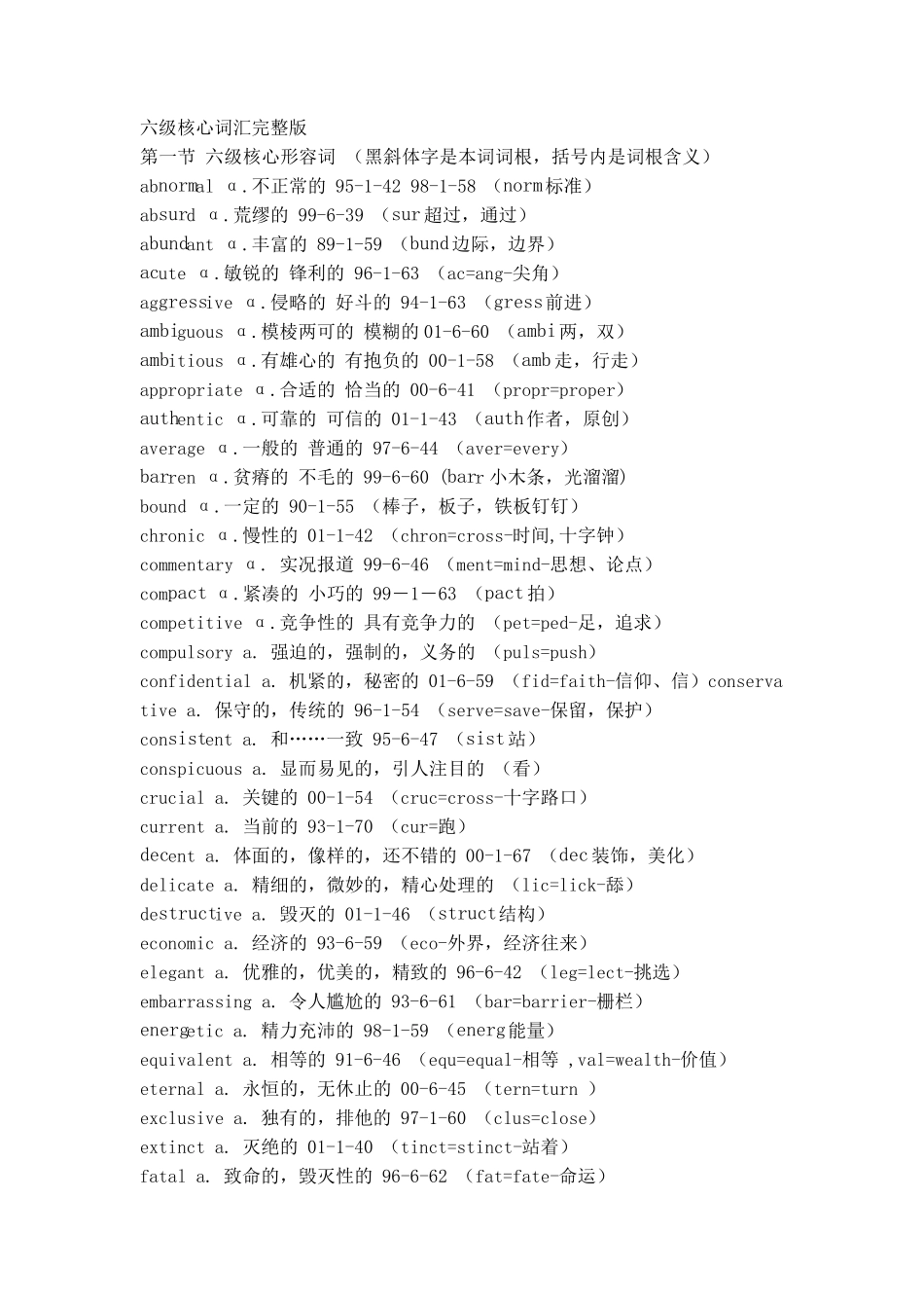 刘一男老师+六级核心词汇_第1页