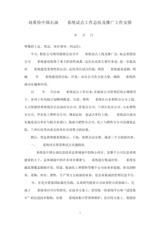 刘希俭中国石油ERP系统试点工作总结及推广工作安排