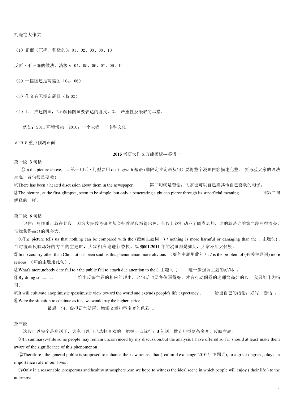 刘晓艳英语万能满分大作文模板考研英语高分作文模板_第1页