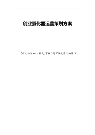 创业孵化器运营策划方案