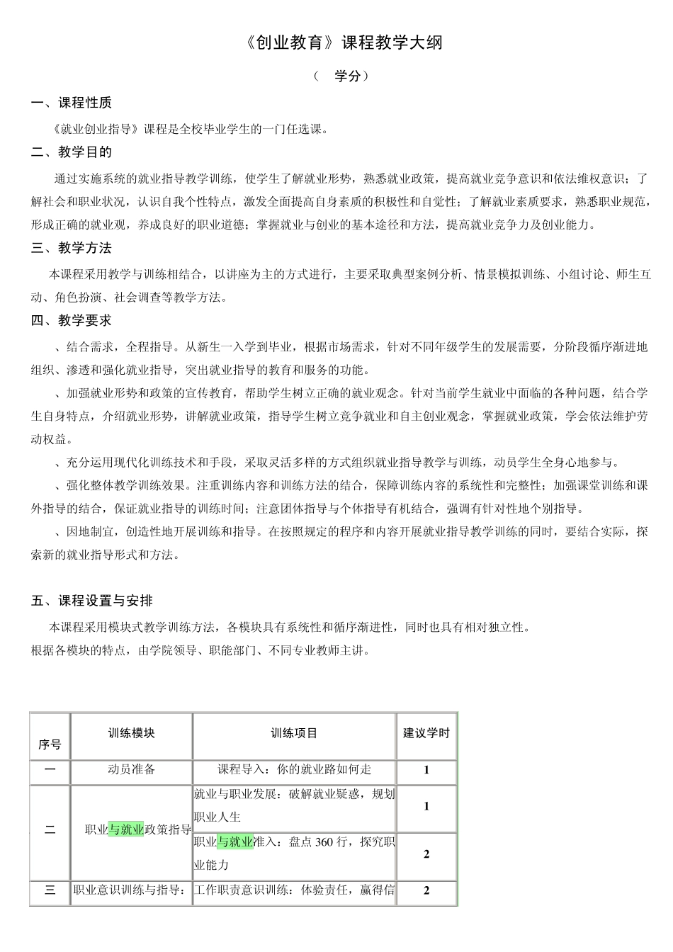 创业教育课程教学大纲_第1页