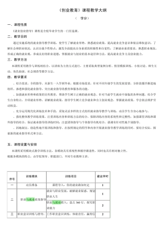 创业教育课程教学大纲
