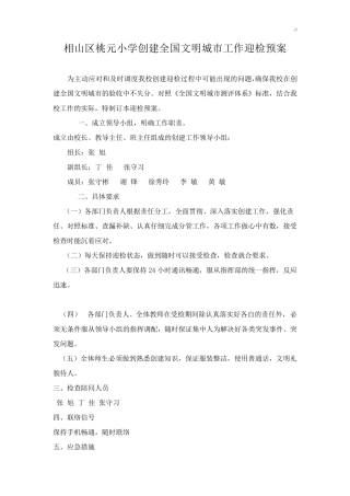 创建全国文明城市工作迎检预案