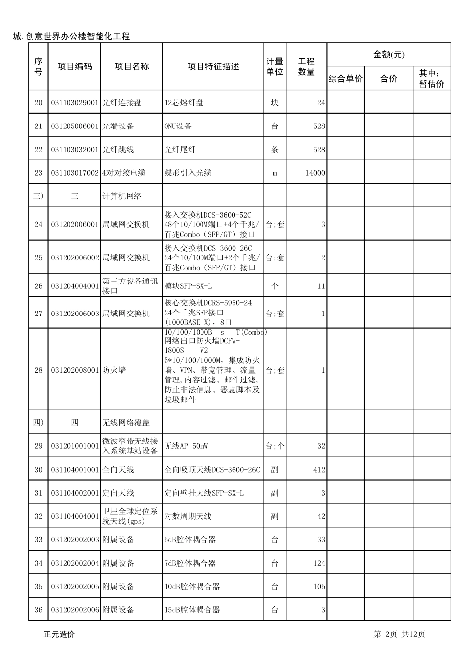 创意世界办公楼智能化工程量清单副本_第2页