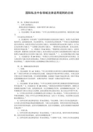 国际私法中各领域法律适用规则的总结