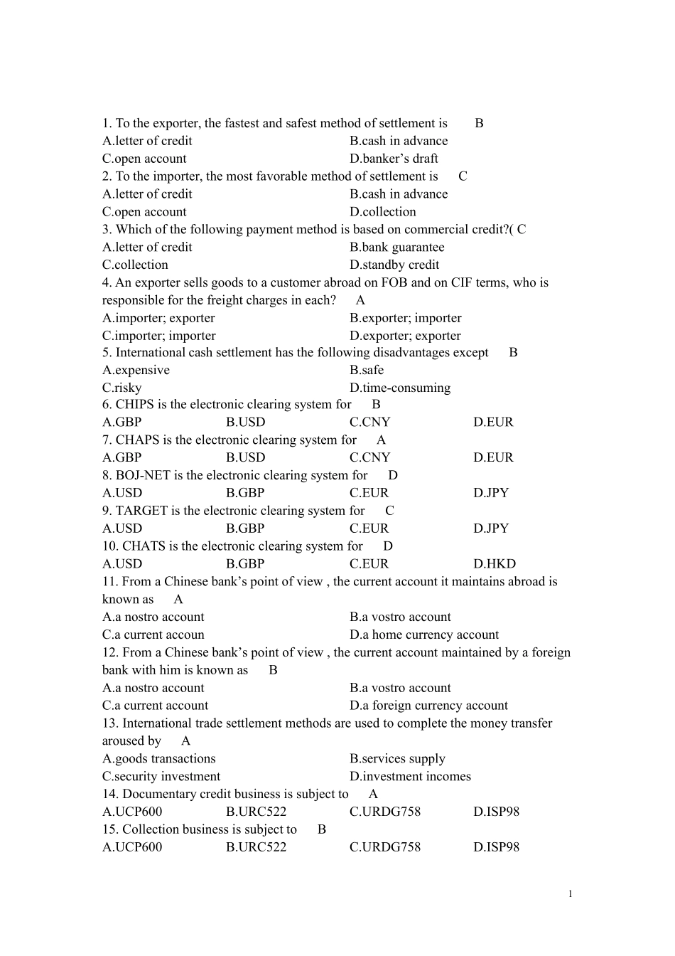 国际结算英文选择题_第1页