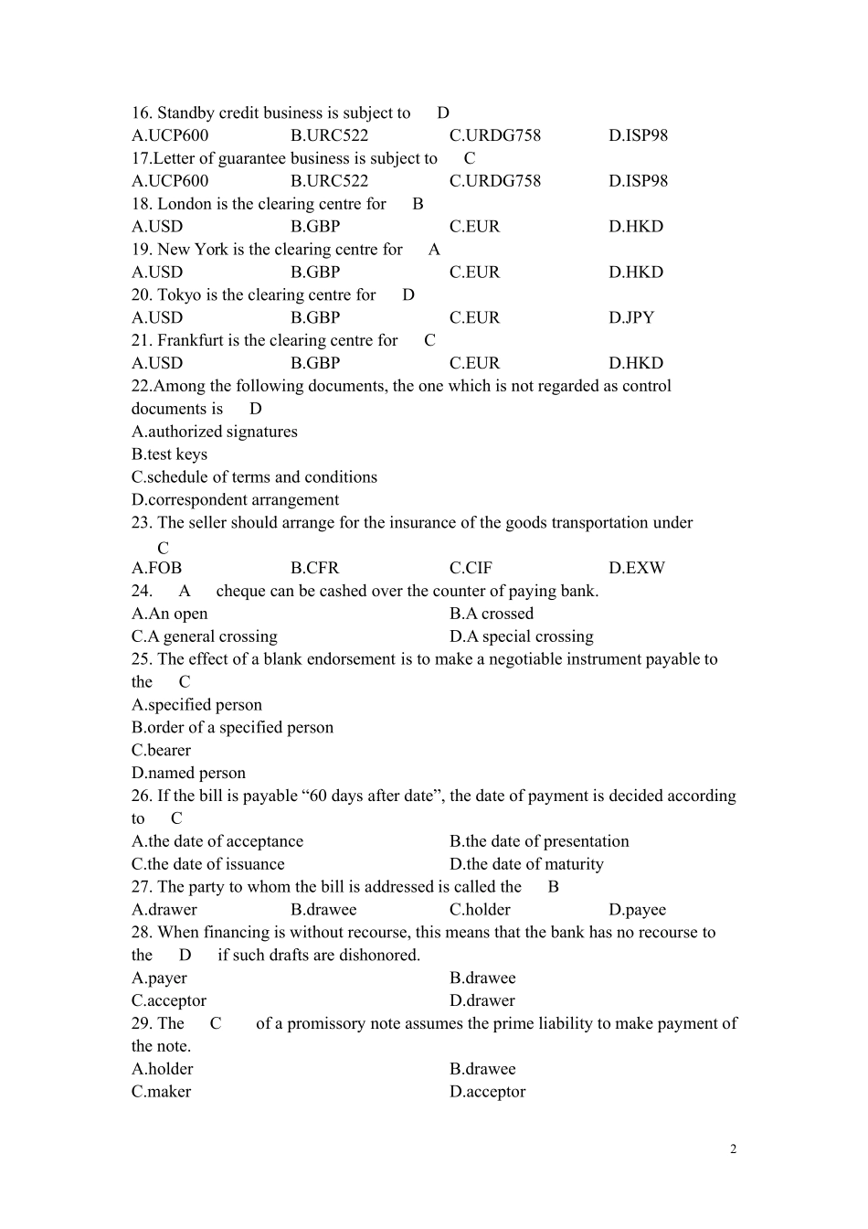 国际结算英文选择题_第2页