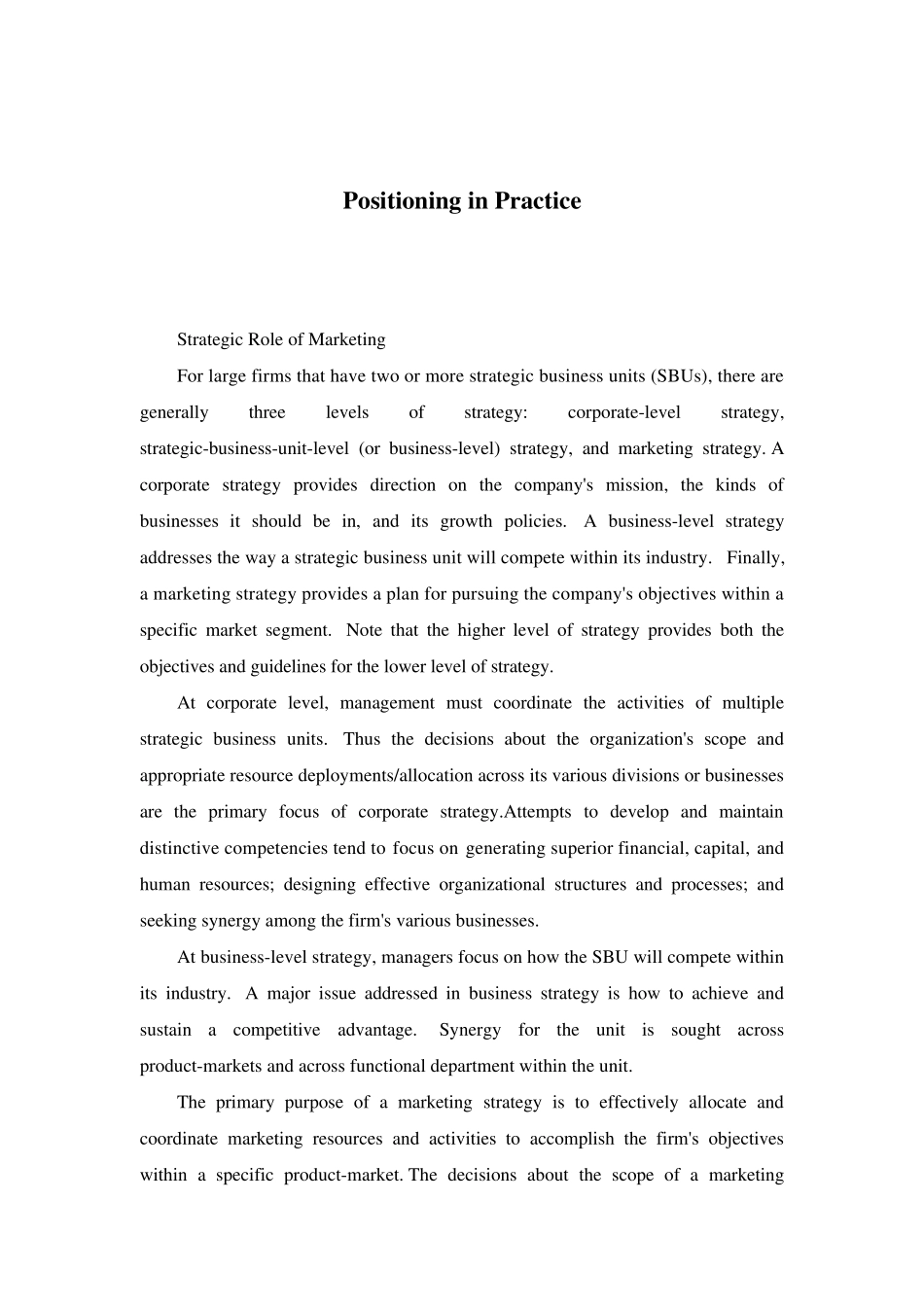 国际贸易、市场营销类课题外文翻译——市场定位策略(PositioninginPractice)_第1页