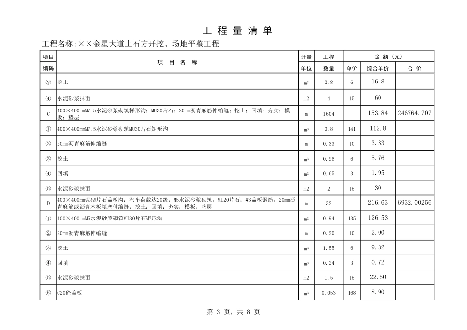 土石方开挖场地平整工程清单报价_第3页