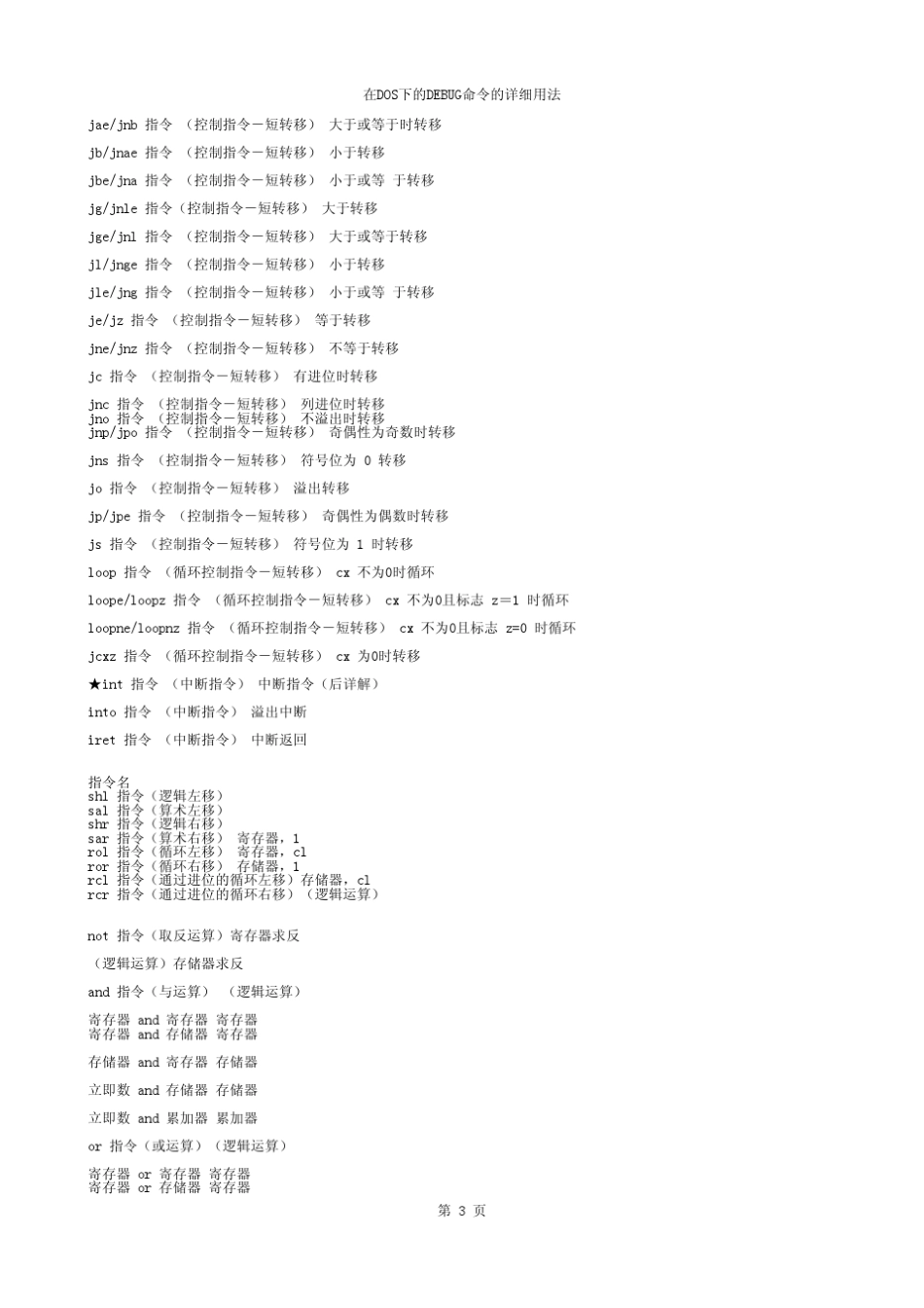 在DOS下的DEBUG命令的详细用法_第3页