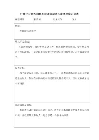 圩塘中心幼儿园民间游戏活动幼儿发展观察记录表
