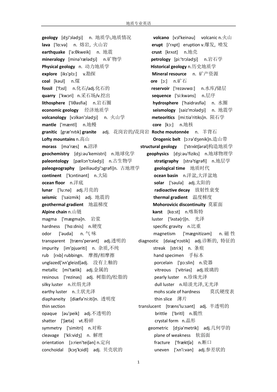 地质学专业英语单词_第1页