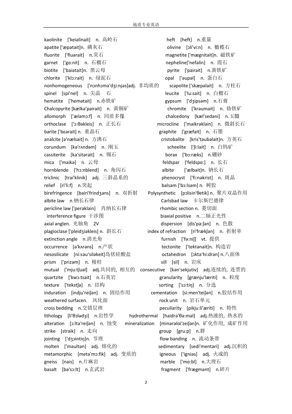 地质学专业英语单词_第2页