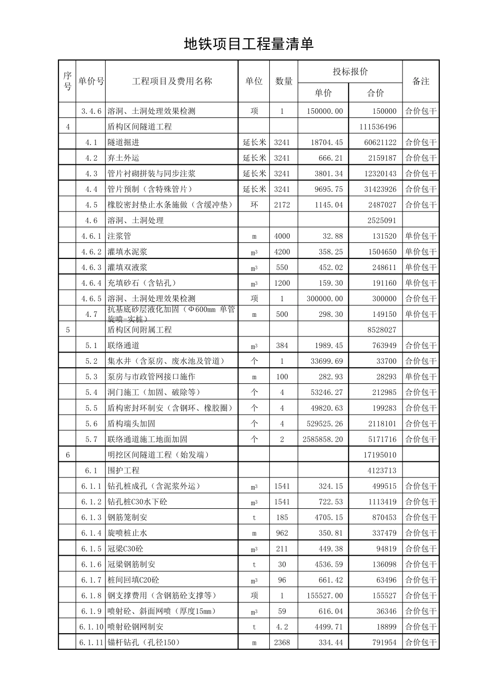 地铁项目工程量清单_第3页