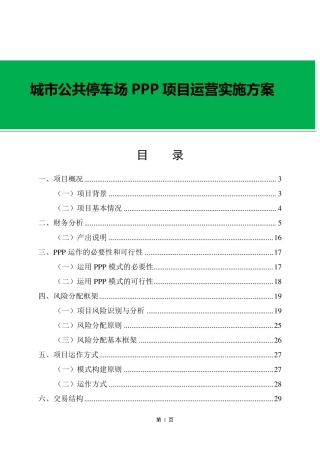 城市公共停车场PPP项目运营实施方案