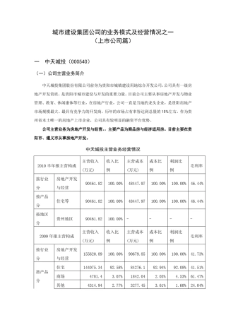 城市建设(城投)集团公司的业务模式及经营情况之一(上市公司篇)