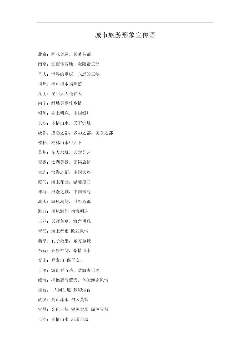 城市旅游宣传语、城市形象语_第1页