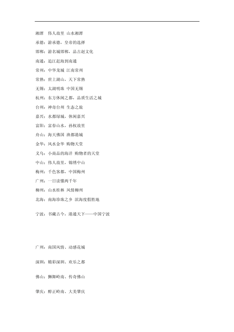 城市旅游宣传语、城市形象语_第2页